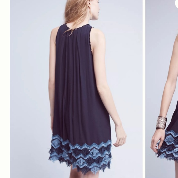Anthropologie Maeve Festive Swing Elegant Navy Sequin Fringe Sleeveless Dress - Picture 2 of 11